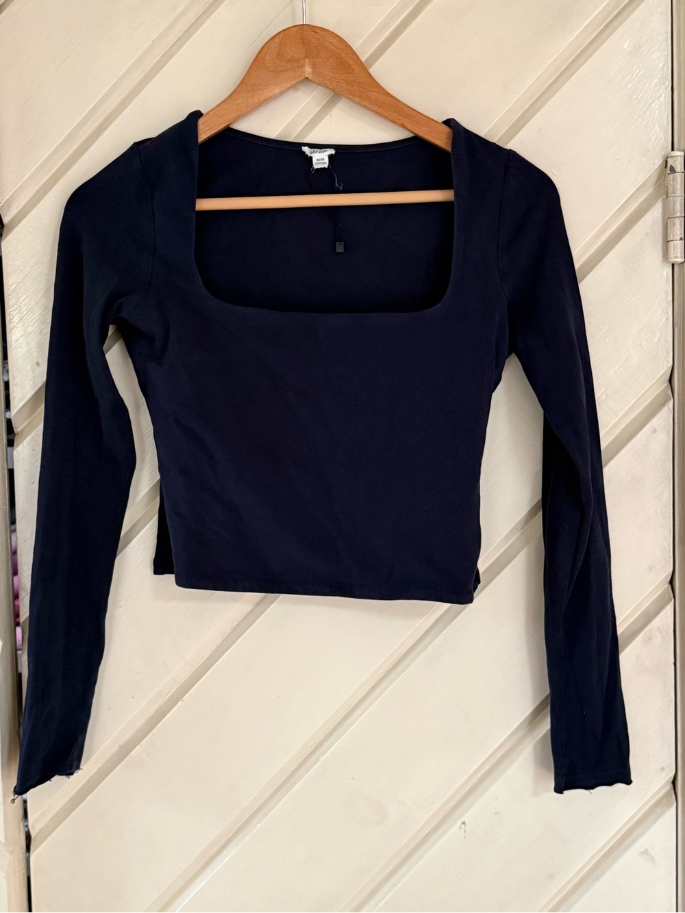 Garage Navy Long-Sleeve Square Neck Crop Top